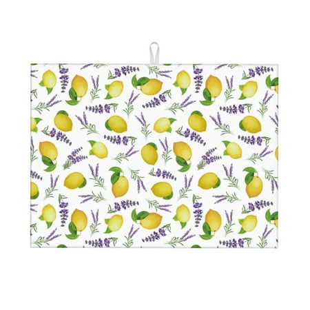 

Dish Drying Mat Lemon Lavender Flowers Highly Absorbent Microfiber Drying Mat Kitchen Counter or Sink Drawer Liner 18x24 Kitchen Drying Mat Coffee Mat Kitchen Essentials