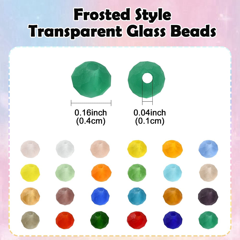 1box 3600pcs 24 colors Transparent Glass Beads Strands Faceted Frosted Round Mixed color 4mm Hole: 1mm 150pcs/color