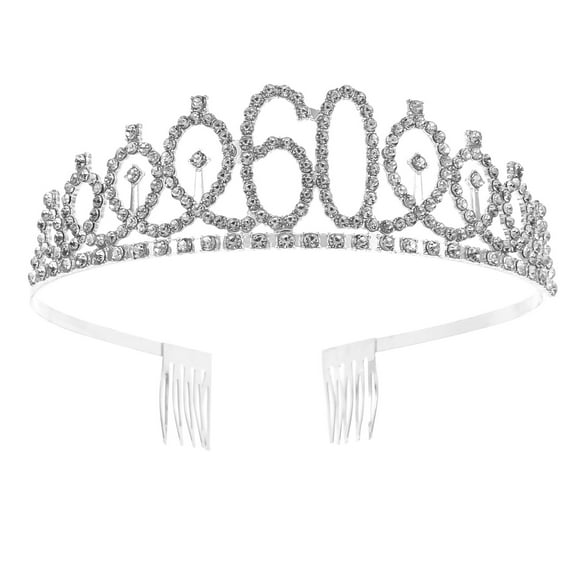 Kkewar 60th Birthday Tiara Crystal Rhinestone Birthday Tiara Queen Crowns Headband With Hair Combs Clip for Mother's or Grandmother's 60th Birthday Party Decorations