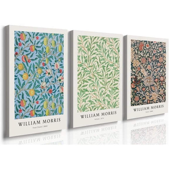 Hieng William Morris Animal Wall Art Set of 3 Fox Rabbit Owl Canvas Posters Prints Forest Wild Animal Pictures Paintings Gothic Botanical Floral Wall Decor for Bedroom Dark Academia Decor Unframed