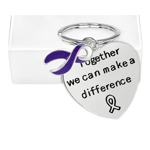Big Heart Purple Ribbon Key Chains