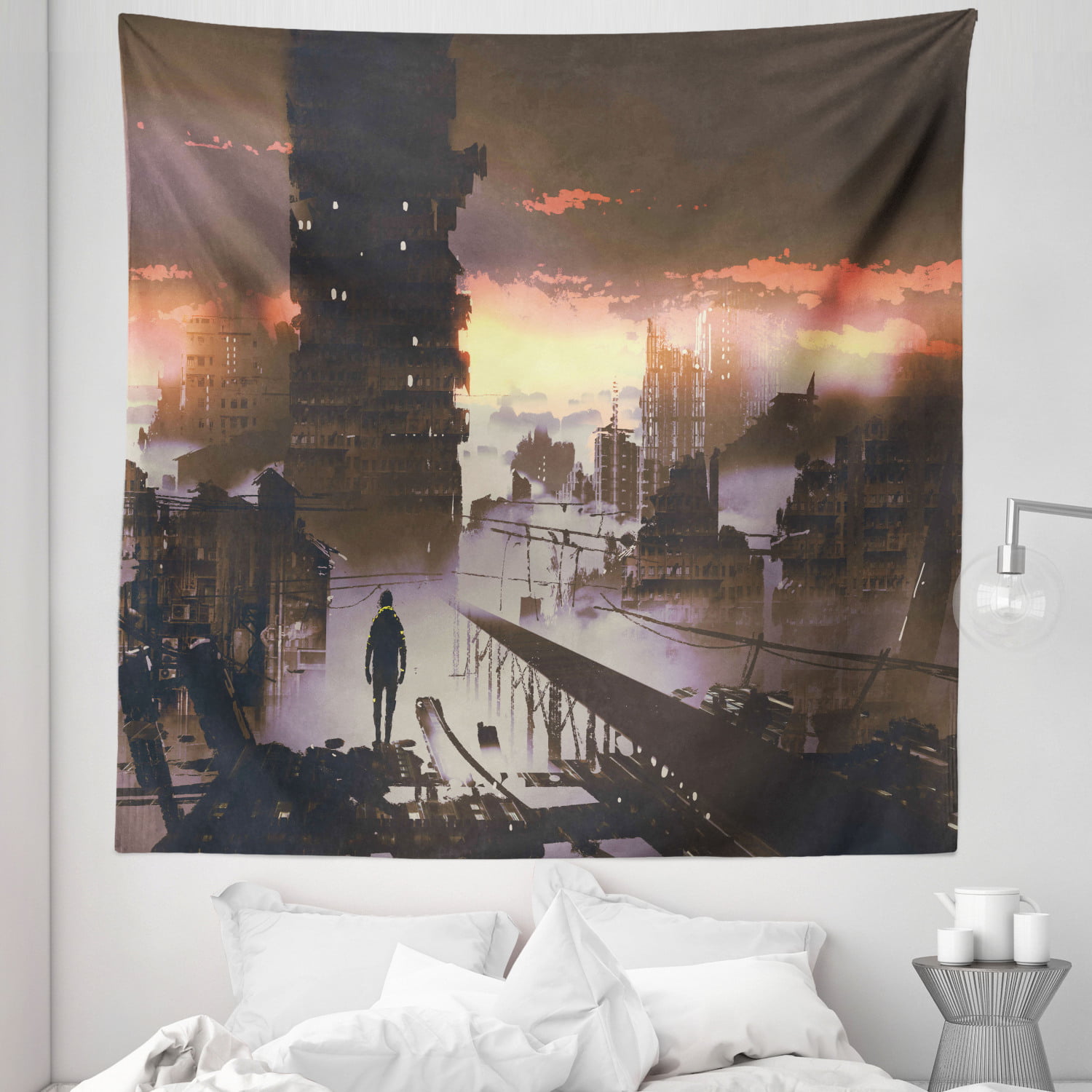 Fantasy Tapestry, Science Fiction Abandoned City with Robot Walking  Futuristic Digital Graphic, Fabric Wall Hanging Decor for Bedroom Living  Room Dorm, Sizes, Dark Taupe Salmon, by Ambesonne