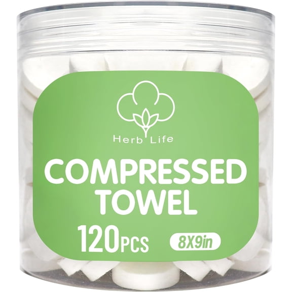 120 Pcs Mini Compressed Towels, Disposable Face Compressed Towel, Compressed Cotton Hand Wipe, Camping Towel, Portable Compressed Coin Tissue for Travel/Home/Outdoor Activities