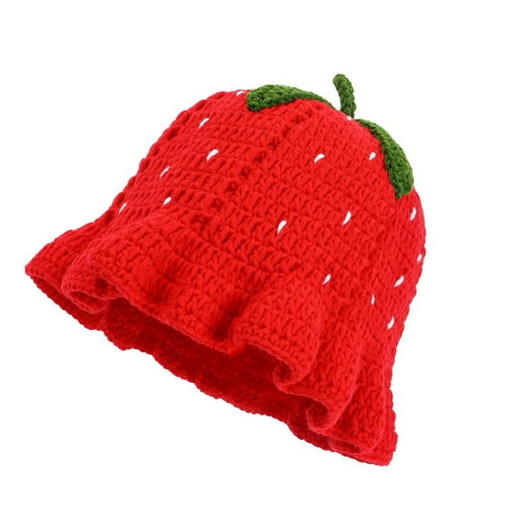 FEAMOS Handmade Strawberry Hat Handwoven Strawberry Openwork Crocheted Hat for Music Festival Stylish Strawberry Fisherman Hat