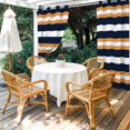 thumbnail image 4 of Outdoor Curtains for Patio Waterproof, Orange Navy Blue Striped Windproof Pravicy Outside Porch Blackout Curtain, Minimalist Farmhouse Lines Sun Blocking Grommets Curtains for Cabana 2 Panels 54"x84", 4 of 9