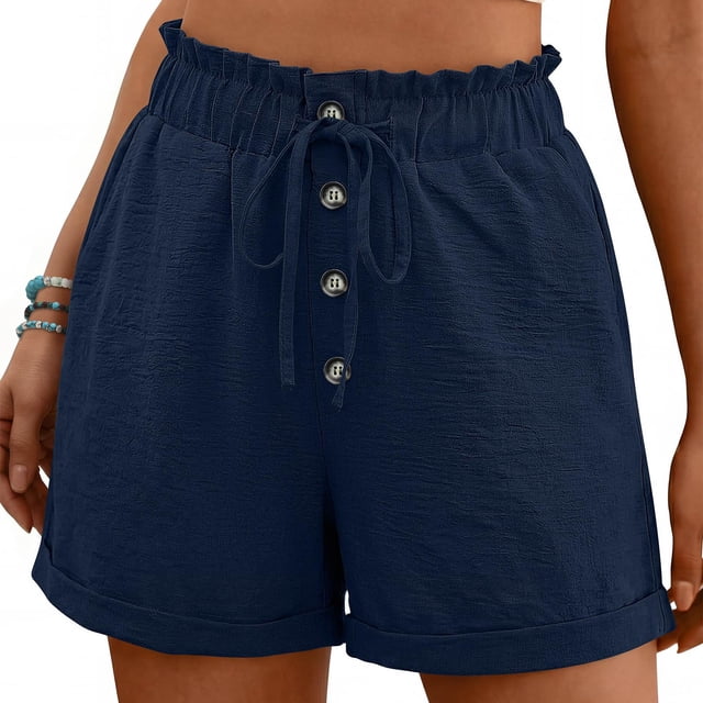Pantalones Elásticos de Cintura para las Mujeres Bolsillo de Empalme de Encaje Pantalones Cortos Cómodos Casuales para las Mujeres Moda de Verano Primavera Y Verano