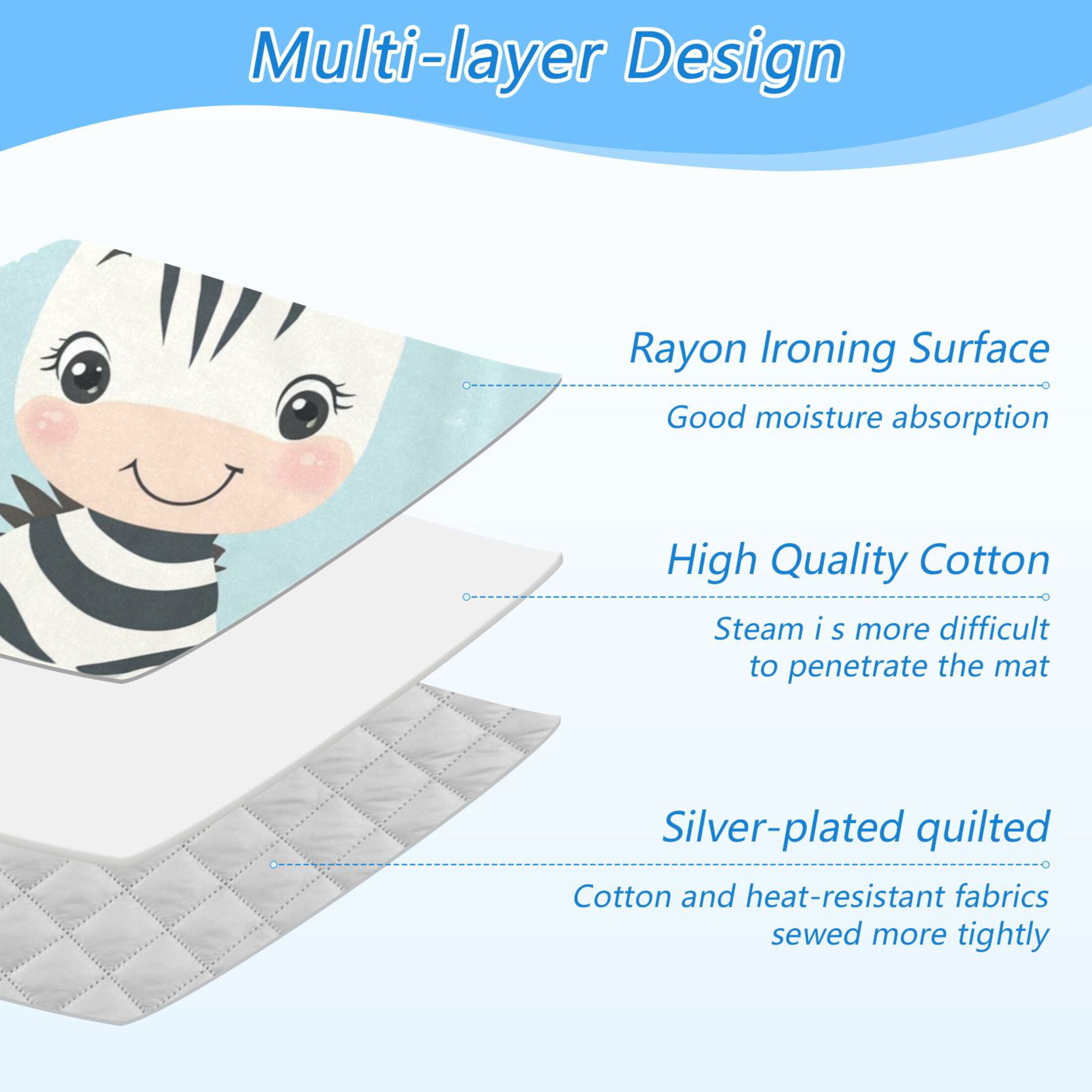 Cute Cartoon Zebra Stars Ironing Mat Blanket Portable Travel Ironing Pad Heat Resistant Pad 47.2" x 27.6”