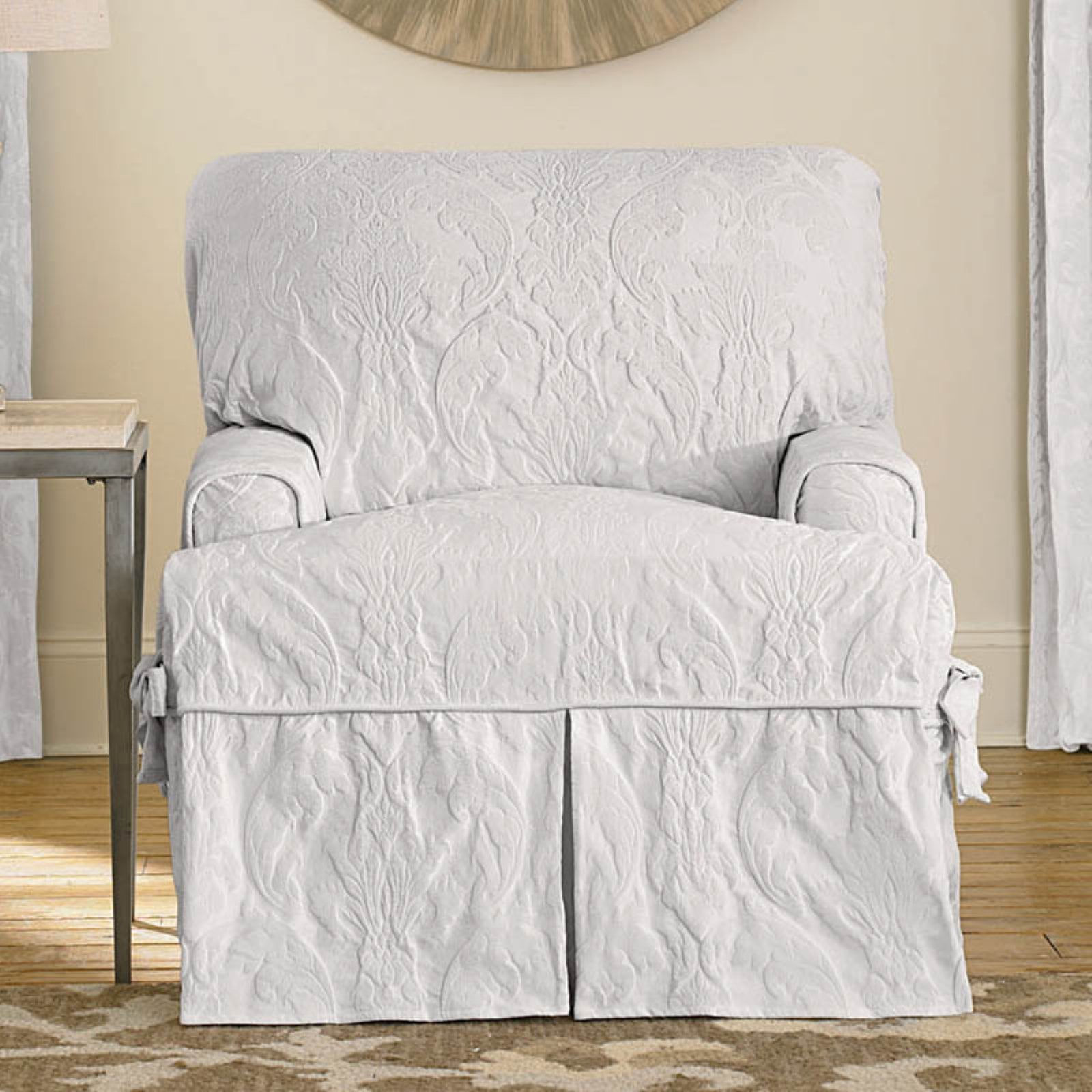 Chair  Grain Sack Slipcover Color Tan/White Sure Fit 1Pc. 