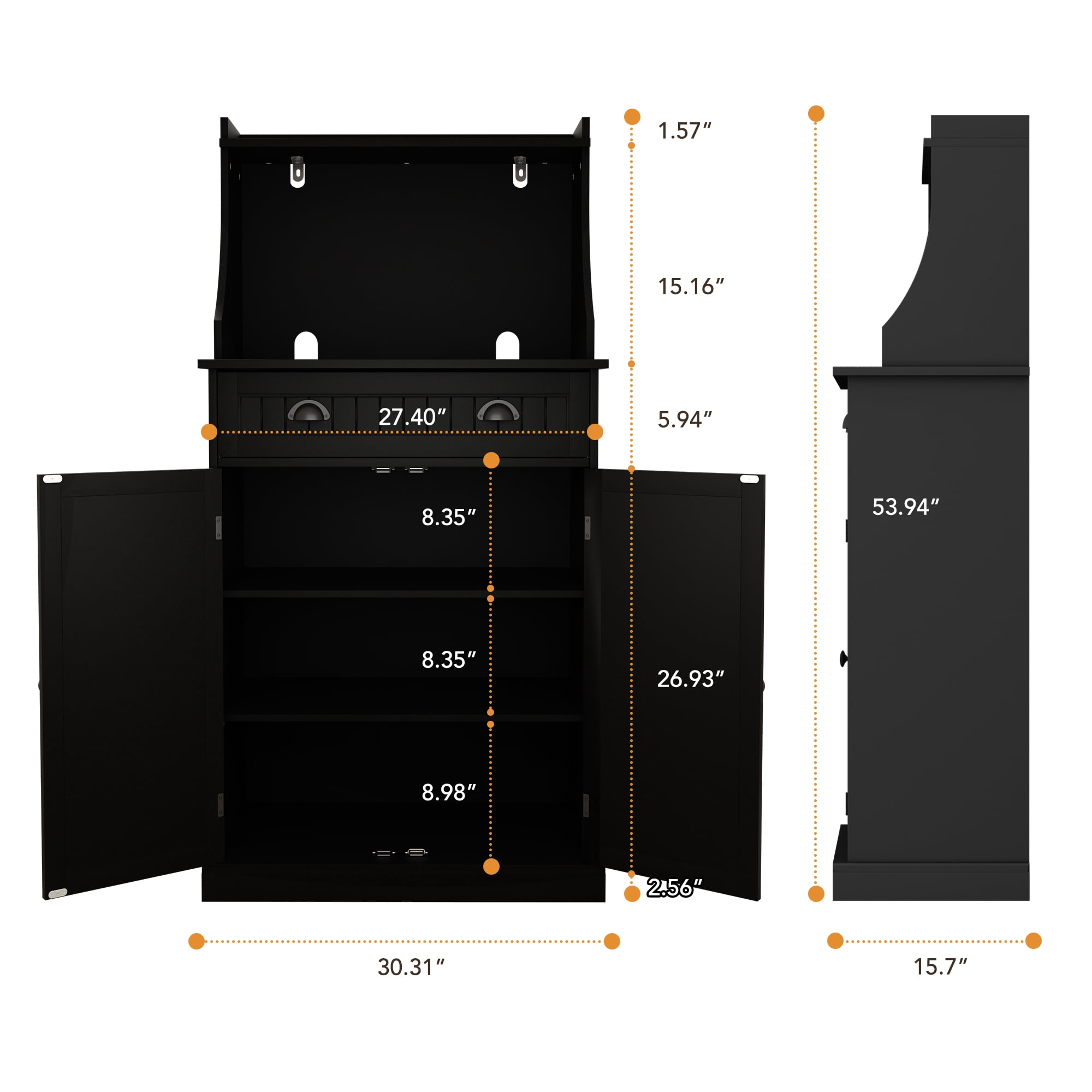 HLR 54" Kitchen Pantry Cabinet with Door & Shelves, Sideboard Buffet Cabinet with Microwave Stand for Dining Room, Black