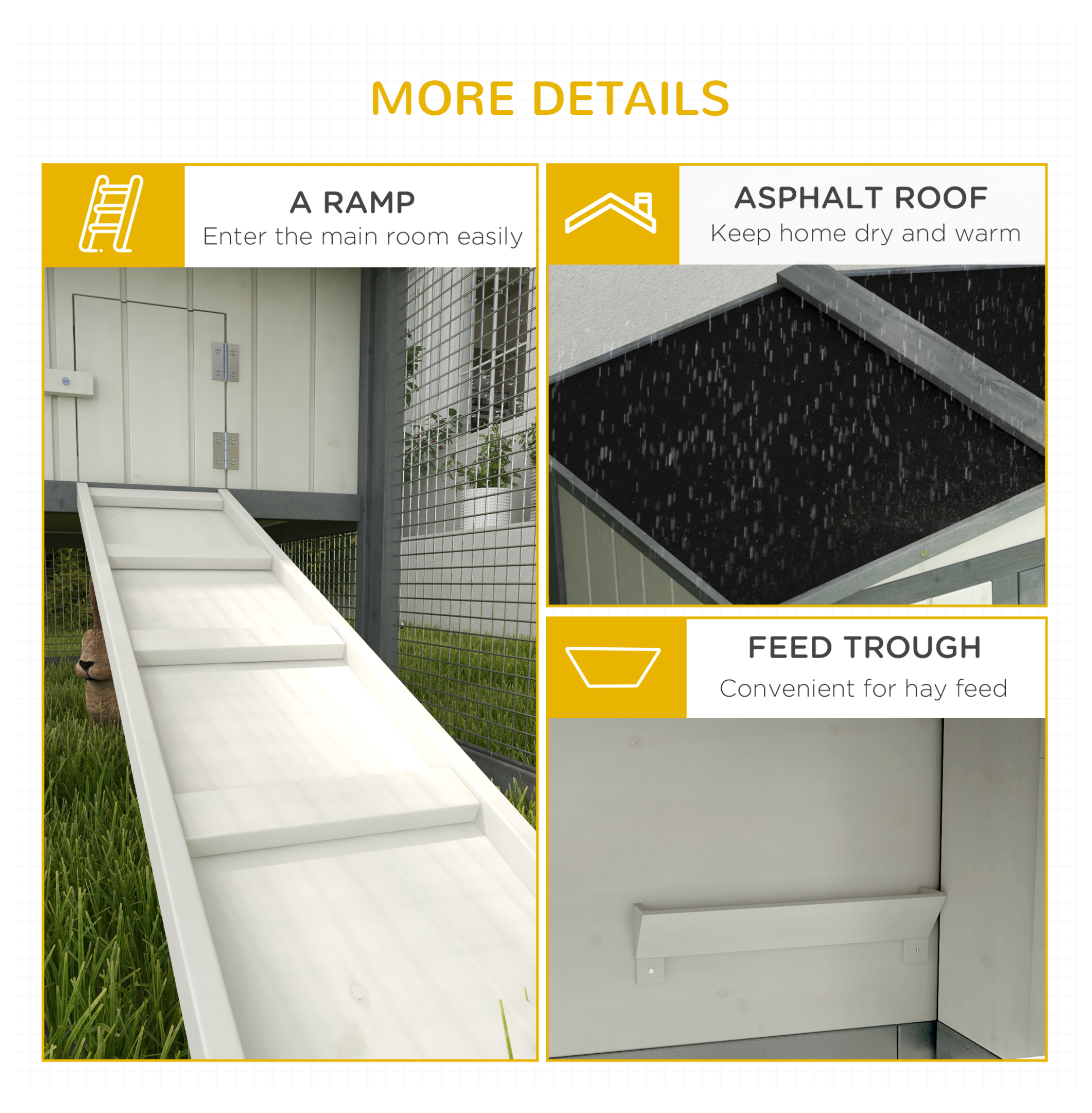 Rabbit Hutch Outdoor 2-Tier 61" L Wooden Cage for Rabbits Guinea Pigs - White