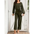 thumbnail image 6 of Womens Dressy Jumpsuits Long Sleeve Belted Wide Leg Pants Romper Jumpsuit Wedding Guest Outfits Army Green S, 6 of 9