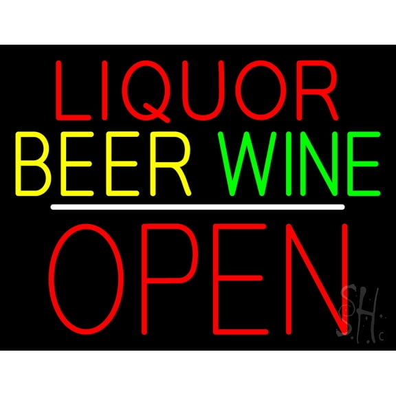 Liquor Beer Wine Block Open White Line LED Neon Sign 24 x 31 - inches, Clear Edge Cut Acrylic Backing, with Dimmer - Bright and Premium built indoor LED Neon Sign for Bar decor.