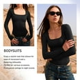 thumbnail image 4 of OQQ Women's 1 Piece Bodysuits Ribbed One Piece Square Neck Long Sleeve Bodysuits, 4 of 7