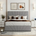 SESSLIFE Full Bed Frame with Linen Fabric Upholstered Headboard
