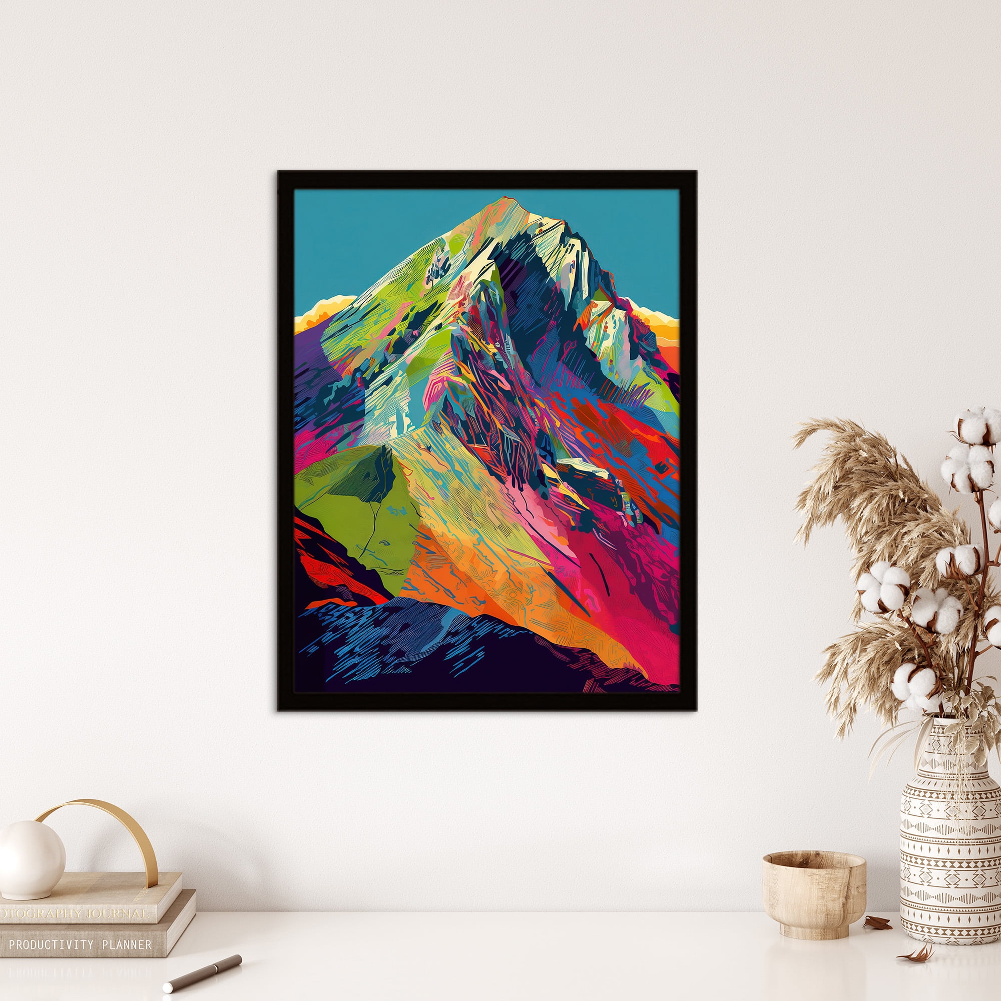 Neon Colour Mountain Summit Psychedelic Artwork Vibrant Abstract