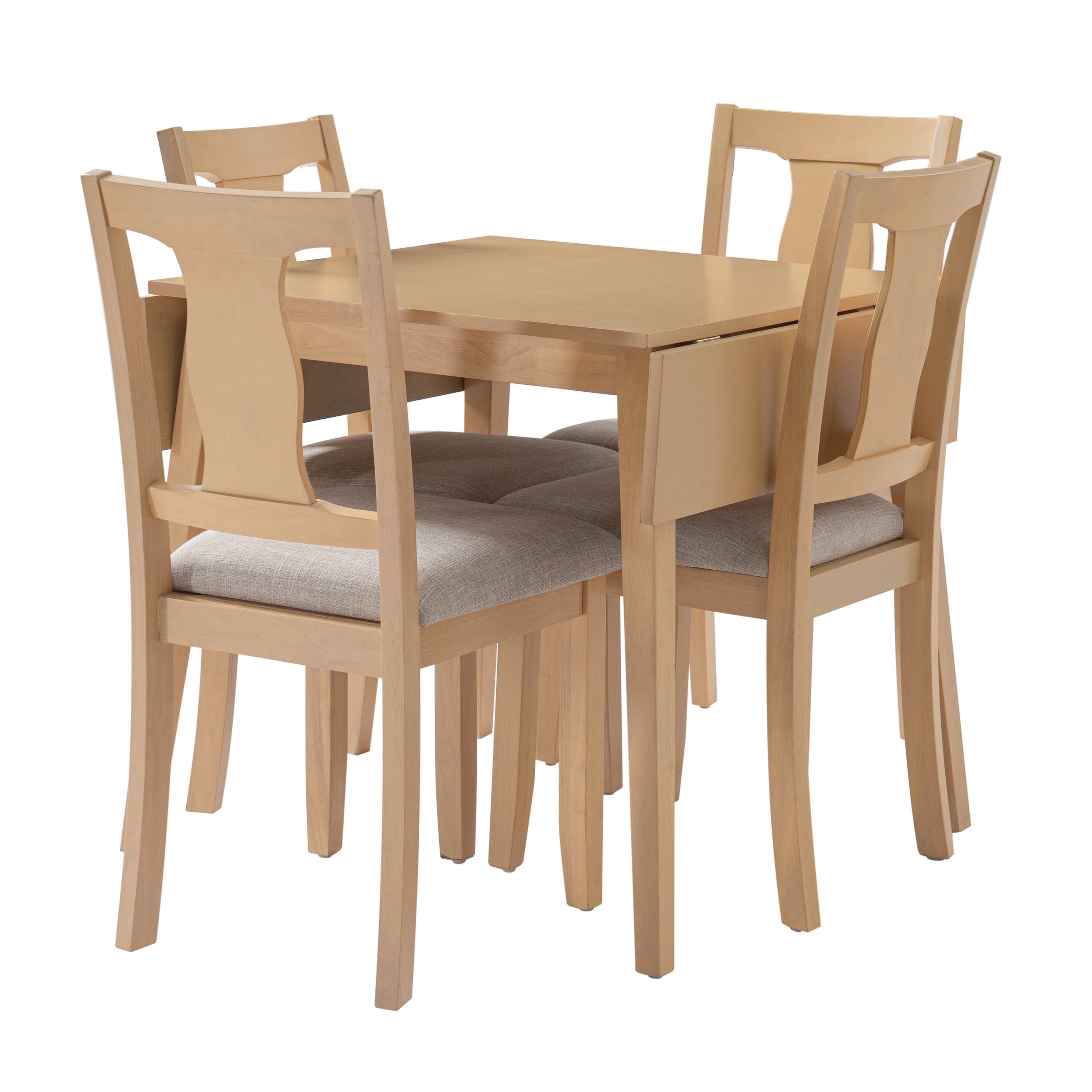 Euroco 5-Piece Dining Table Set for 4, 45.67" Extendable Kitchen Table Set with Drop Leaf and 4 Upholstered Chairs,Dining Room Set for Small Space,Natural