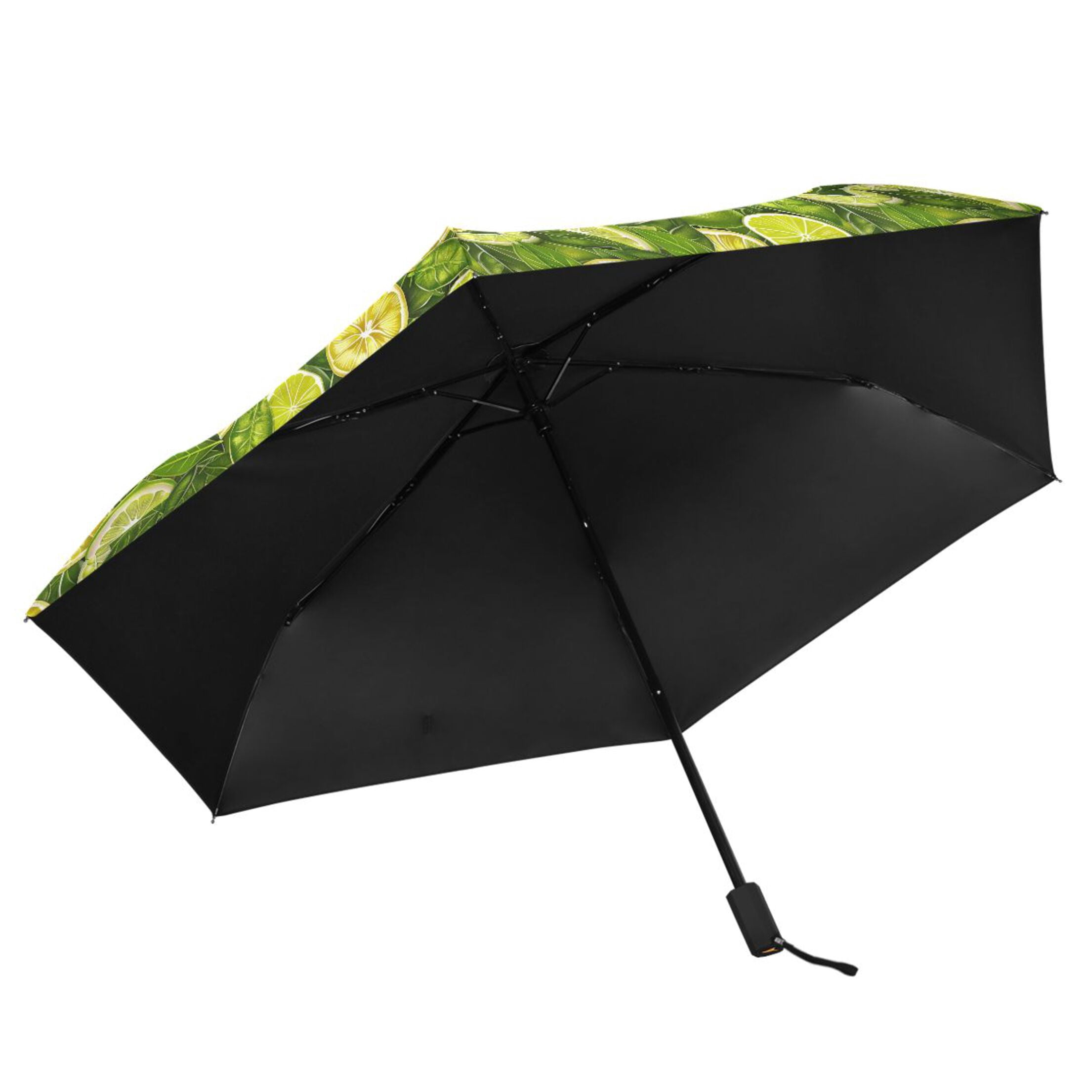 Lemon Slices and Leaves Compact Sun Umbrella Windproof Travel Umbrellas for Rain Strong Portable UV Protection