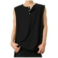 thumbnail image 2 of BXINGOHAI Sleeveless Beach Shirts for Men Summer Casual Tank Top Button Down Henley T-Shirts Black,L, 2 of 6