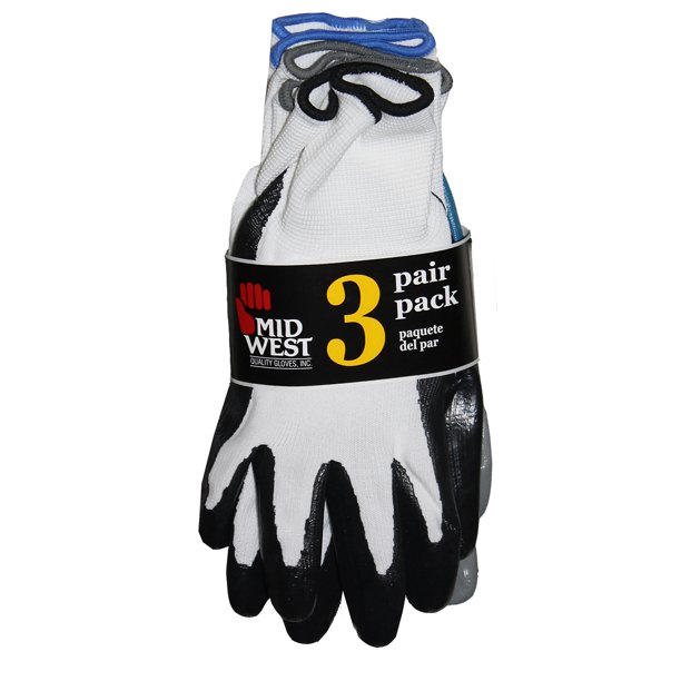 MidWest Quality Gloves Nitrile Dipped Gloves, 3Pack