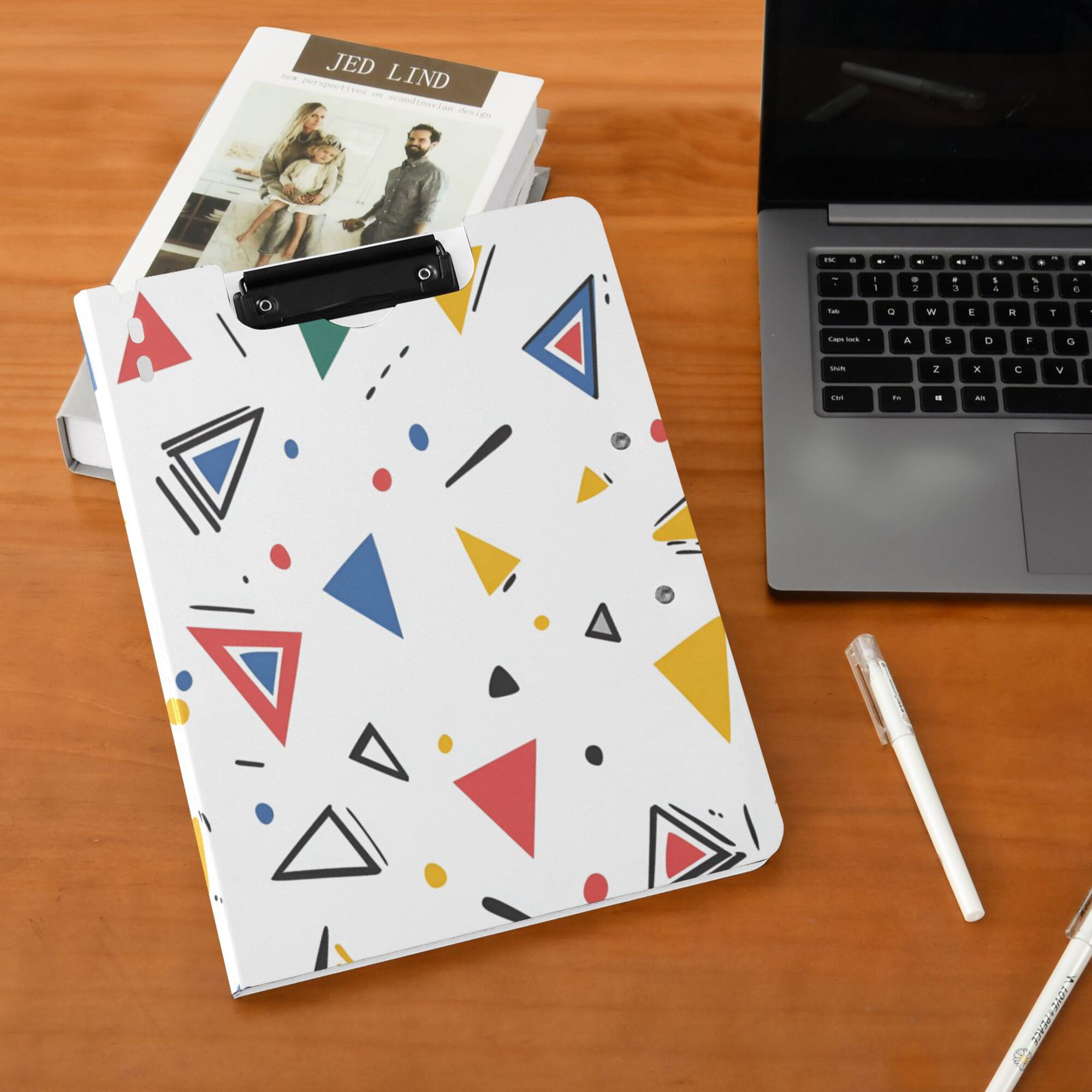 FORMRS A4 Clipboard Folder with Pen Holder Horizontal Foldable School Office Binder, Colorful Geometric
