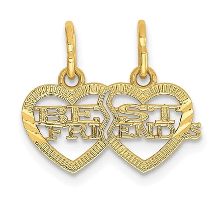 Diamond2Deal 14K Yellow Gold Double Heart BEST FRIENDS Break-apart Pendant for Women