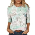thumbnail image 1 of Camiseta estampada a la moda para mujer, blusa de manga 3/4 de longitud media, cuello redondo, camisetas informales Pompotops  FGAJ3261, 1 of 5