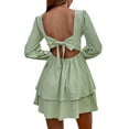 thumbnail image 5 of Coduop Women Long Sleeve Mini Dress Ruffled Hem Bandage Backless Squre Neck Casual Short Dresses, 5 of 6