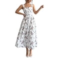thumbnail image 2 of Xaqiouau Womens Floral Midi Dress Spaghetti Strap Summer Casual Sleeveless A Line Dress Button Front Flowy Beach Vacation Sundress, 2 of 9
