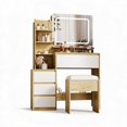 thumbnail image 1 of Coiffeuse Moderne avec Miroir DEL – Table de Maquillage de 36 Pouces, 4 Tiroirs, Étagères de Rangement, Station de Recharge, Tabouret – Ensemble de Coiffeuse pour Chambre, Fini Noir, 1 of 8