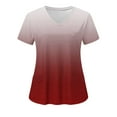 thumbnail image 2 of Staron Women's Short Sleeve V-Neck Tops Casual Fashion Work Uniform Blouse with Pockets Gradient Print Loose Fit Comfortable Nursing Scrub Top, Red XL, 2 of 4