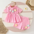 thumbnail image 3 of Lopeceal Girls Cute 2 Piece Outfits 3D Floral Ruffle Crew Neck Pleated Hem Babydoll Top and Shorts Sweet Cheeky Trendy 0M-4Y, 3 of 8