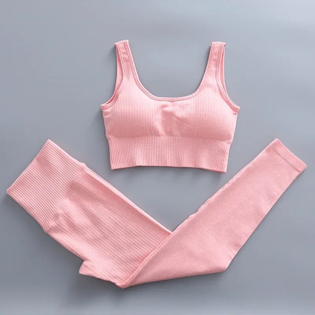 Conjuntos de ropa de yoga para mujer, traje de fitness sin costuras, sujetador corto de gimnasia deportivo y leggings, ropa de entrenamiento, ropa atlética, 2 piezas