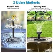 JelyHT 6W Solar Bird Bath Fountain 3-Tier Waterfall Pump with LED Lights Battery Backup for Patio Yard Garden Pond