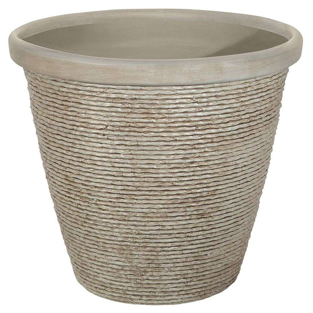 Suncast Chariton 16 Inch Resin Round Decorative Flower Pot Planter (2