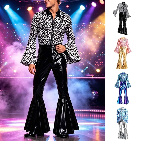 HOWPAY Halloween Costumes for Men Disco One Piece Jumpsuit Dance Outfit Retro Role Play Fancy Bodysuit For Masquerade Carnival Party Stage Event Halloween Costumes L