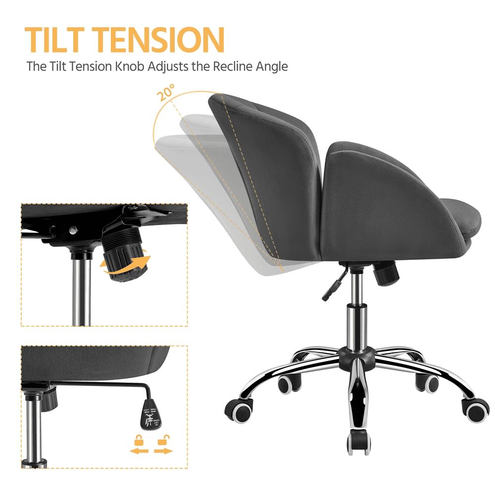 SMILE MART Modern Velvet Rolling Desk Chair for Home Office