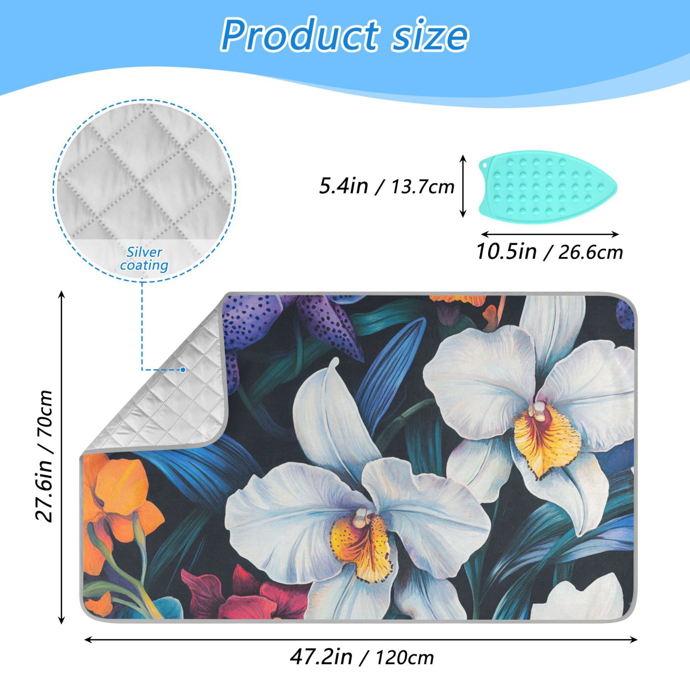 Colorful Beautiful Flowers Ironing Mat Blanket for Table Top Travel Portable Ironing Board Pad 47.2x27.6 Inch