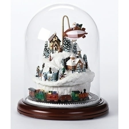 9" Lighted Musical Village Scene with Rotating Train Christmas Dome Decoration