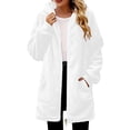 thumbnail image 3 of Lcziwo Warm Fleece Coats for Women Zip Up Cuffed Long Sleeve Hooded Jackets Fuzzy Cozy Winter Loose Long Outerwear with Pockets White,XXL, 3 of 9
