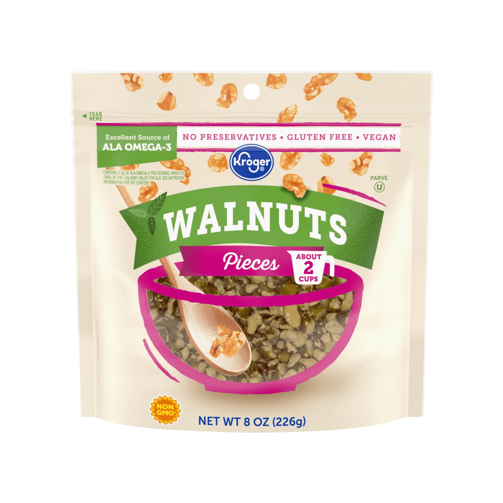 KG Walnuts Pieces, Excellent Source of ALA Omega-3, Gluten Free, Vegan, 8 oz , 2 Pack + Bonus