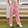 thumbnail image 2 of Yammkia Cargo Pants for Girls Dress Pants Wide Leg Uniform Pants for Girls Preppy Clothes 4T 5T 6T 7T 8-15 Years (Pink,10-11 Years), 2 of 7