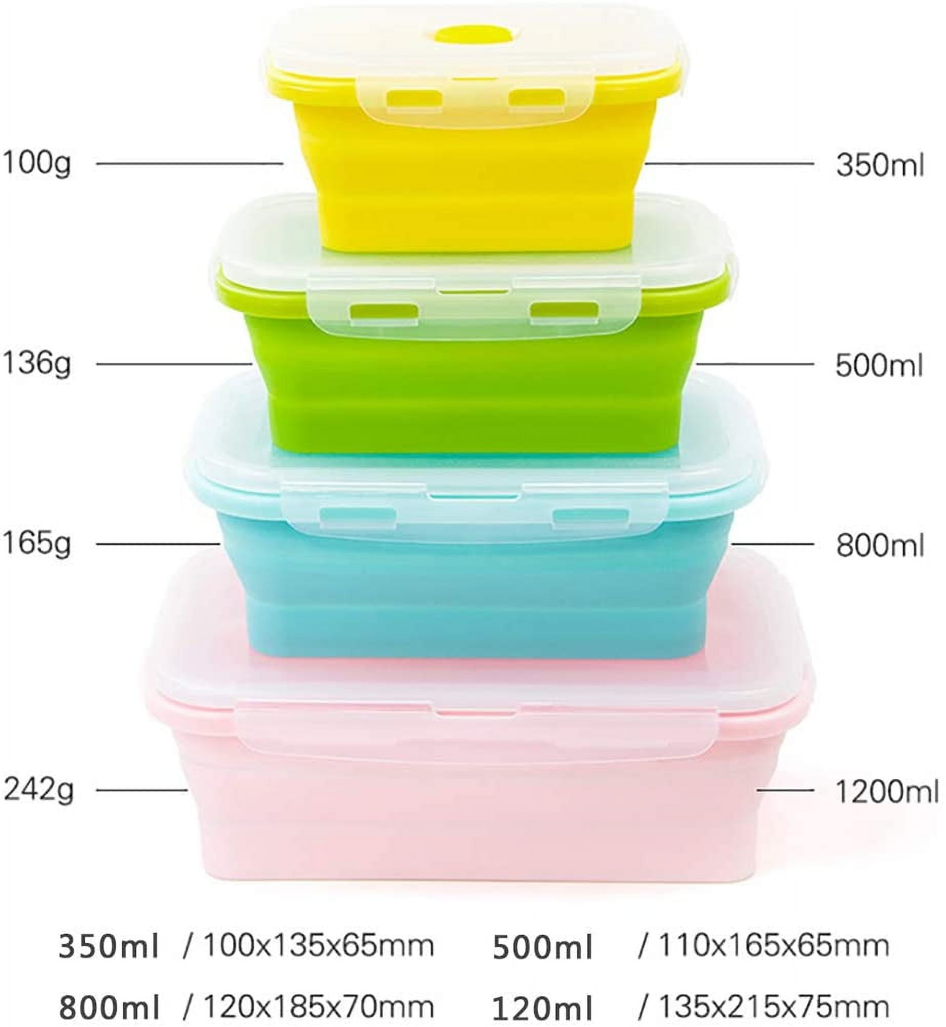 Collapsible Silicone Lunch Bento Box, Portable Food Storage Container Outdoor Picnic Box Space Saving, Microwave, Dishwasher and Freezer Safe, 3 Pcs Set (Four Colors Set)