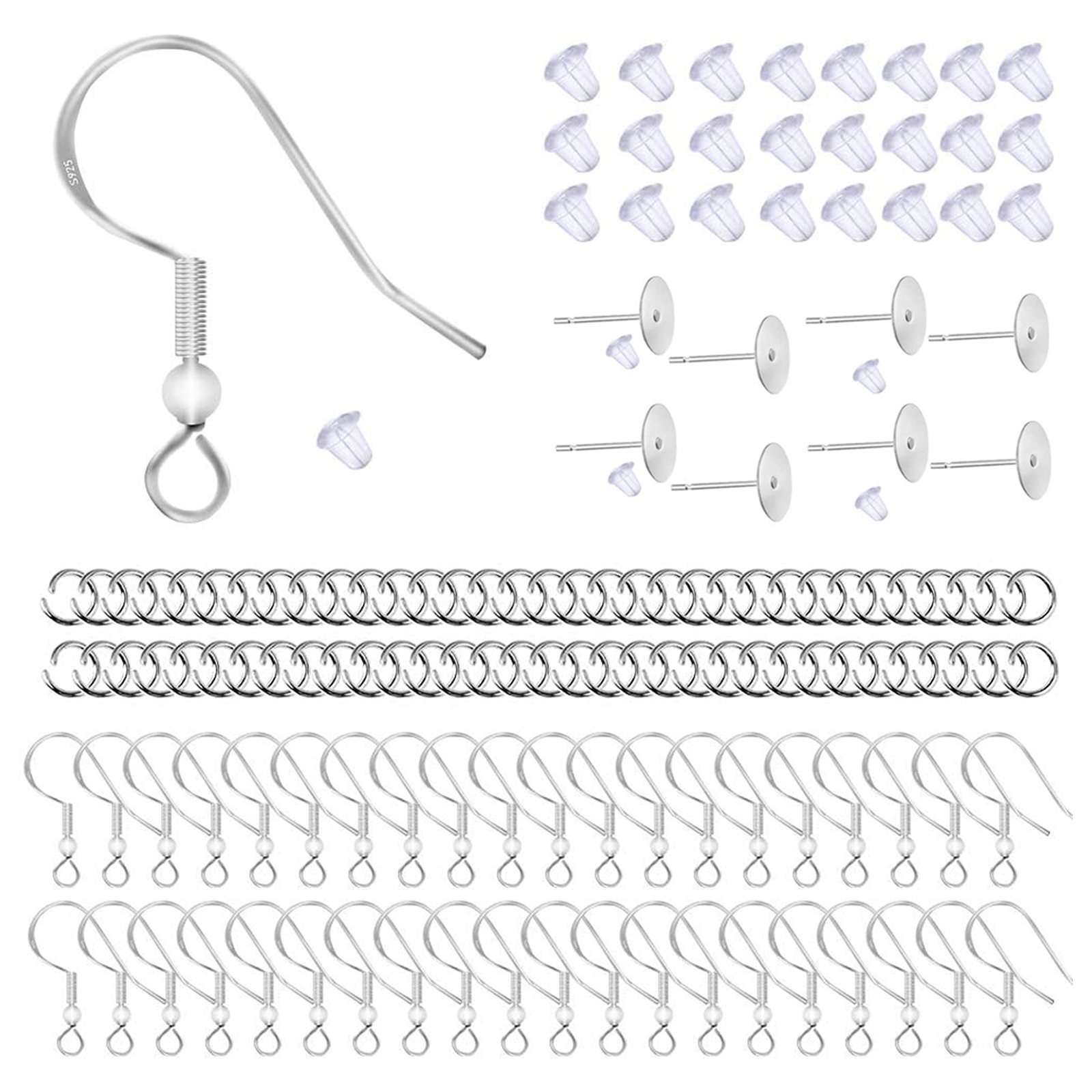 Silver Plated Ear Hooks 150Pcs Earplugs 50Pcs Ear Pins for Earring DIY Making - image 1 of 7