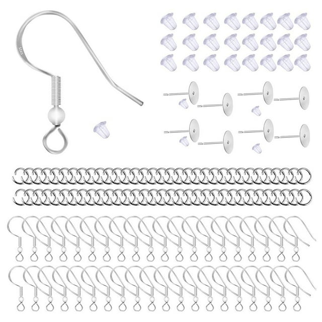 Silver Plated Ear Hooks 150Pcs Earplugs 50Pcs Ear Pins for Earring DIY Making