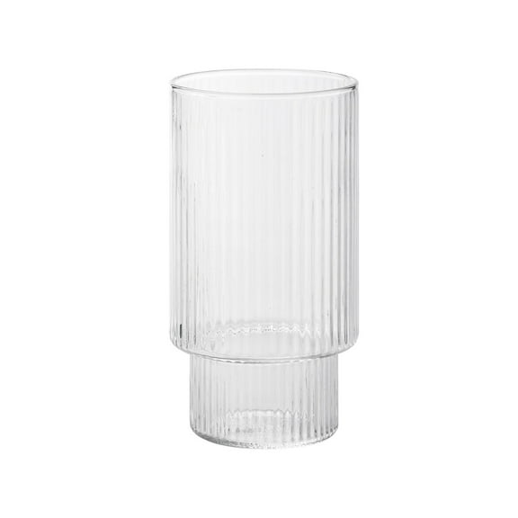 XKHAZA Drinking Glasses, 11oz Highball Glasses, Vintage Glass Cups, Elegant Ribbed Glassware, Iced Coffee Glasses, Glass Tumbler for Cocktail, Whiskey, Juice