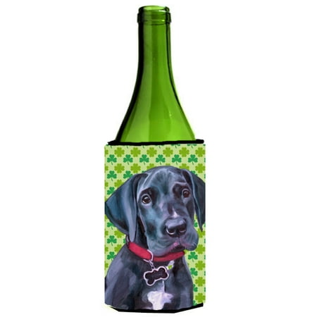 Black Great Dane Puppy St. Patrick's Day Shamrock Wine Bottle Beverage Insulator Hugger LH9572LITERK
