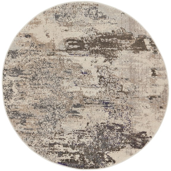 HomeRoots 480118 4 x 4 ft. Ivory & Gray Abstract Power Loom Non Skid Round Area Rug