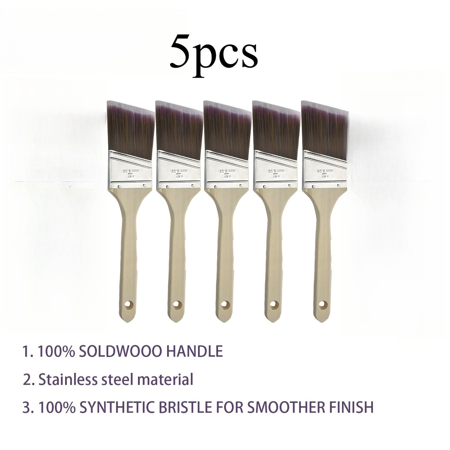 5-Pack Metal Bristle Paint Brushes for Precise Water-Based Latex Painting in Tight Spaces, Furniture, Ceilings & Wall Edges. Ideal for DIY & Pro Tools
