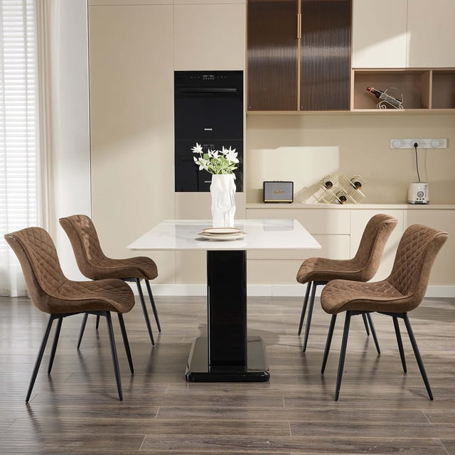 Historyli Juego de 2 sillas de comedor modernas de mediados de siglo, sillas laterales sin brazos tapizadas de piel sintética