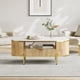 thumbnail image 3 of Yeshouse Mesa de centro ovalada acanalada de 122 cm con organizador, tablero de imitación mármol y detalles en metal dorado, mesa moderna para sala de estar u oficina en casa, 3 of 7